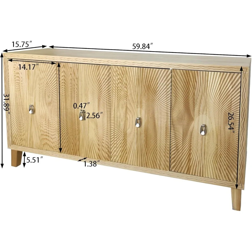 Vintage 4 Door Wooden Sideboard Storage Cabinet for Dining Room Kitchen