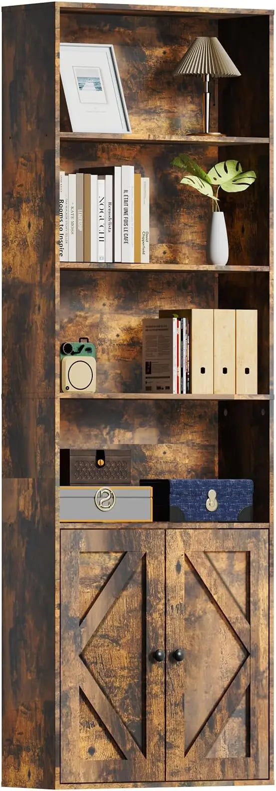Wooden Bookshelves Bookcases with Doors 6 Shelf Storage Display 70.86in