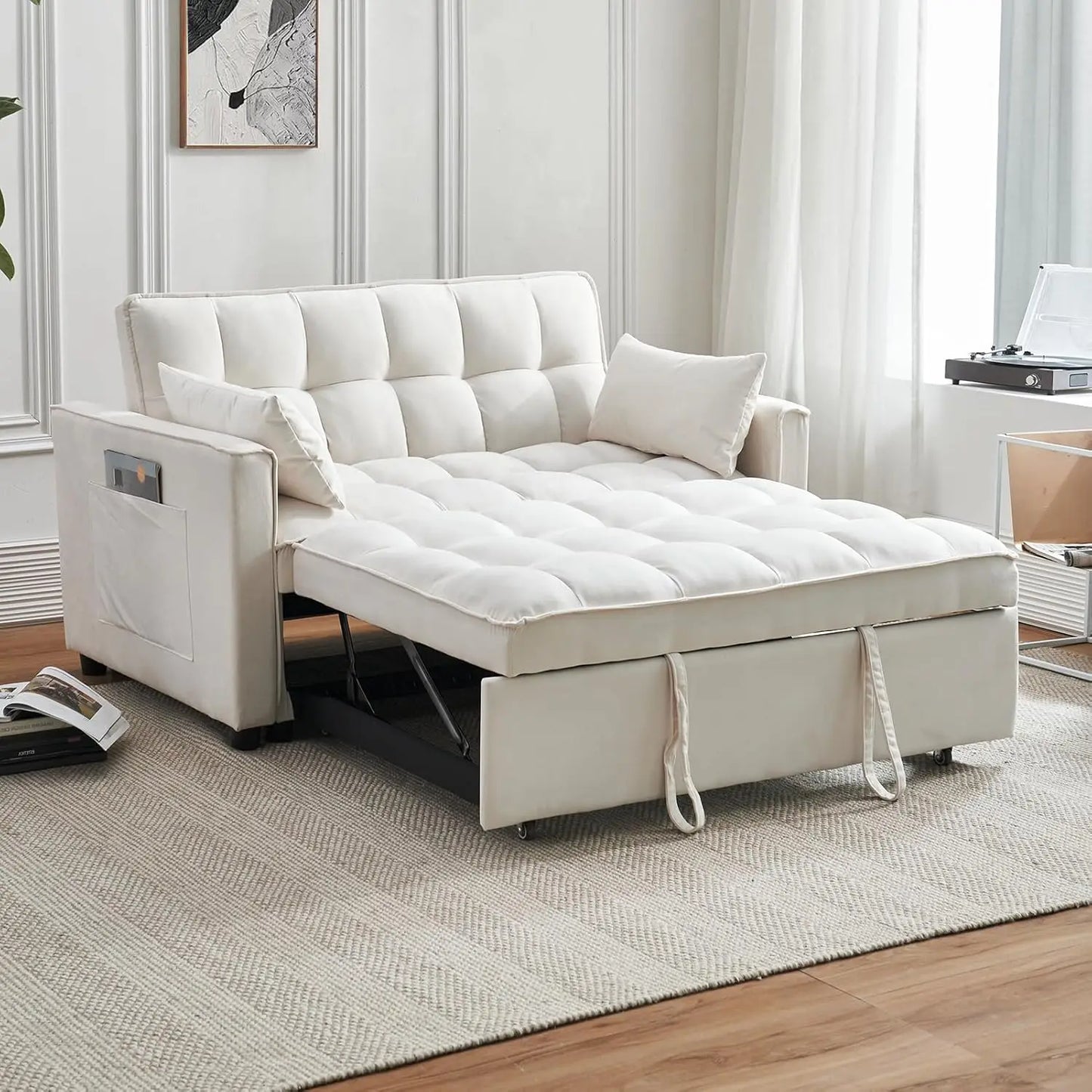 Ljustra 3-in-1 Sleeper Sofa Bed Velvet Pull-Out Couch with Storage