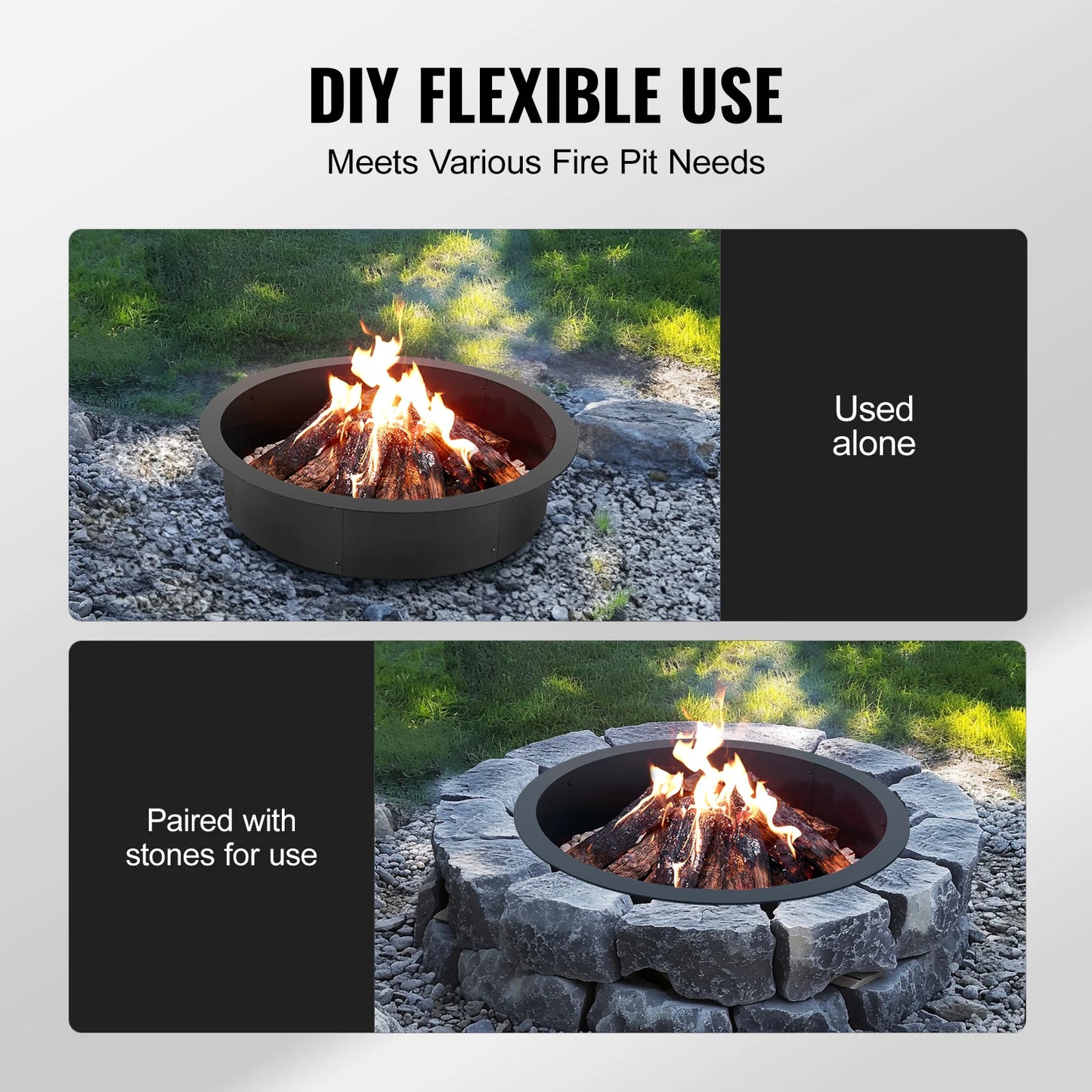 Heavy Duty Fire Pit Ring Durable Carbon Steel Fire Pit Insert Outdoor