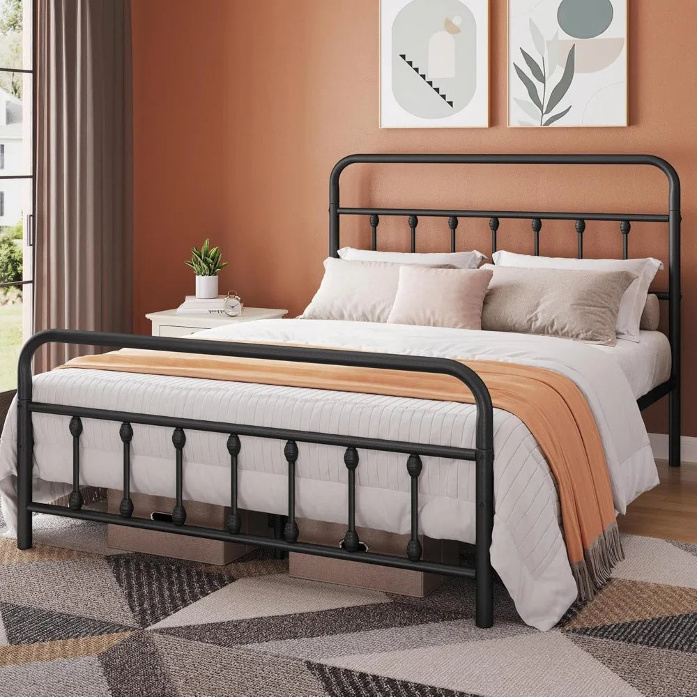Ljustra Queen Size Victorian Style Metal Bed Frame Headboard Foundation