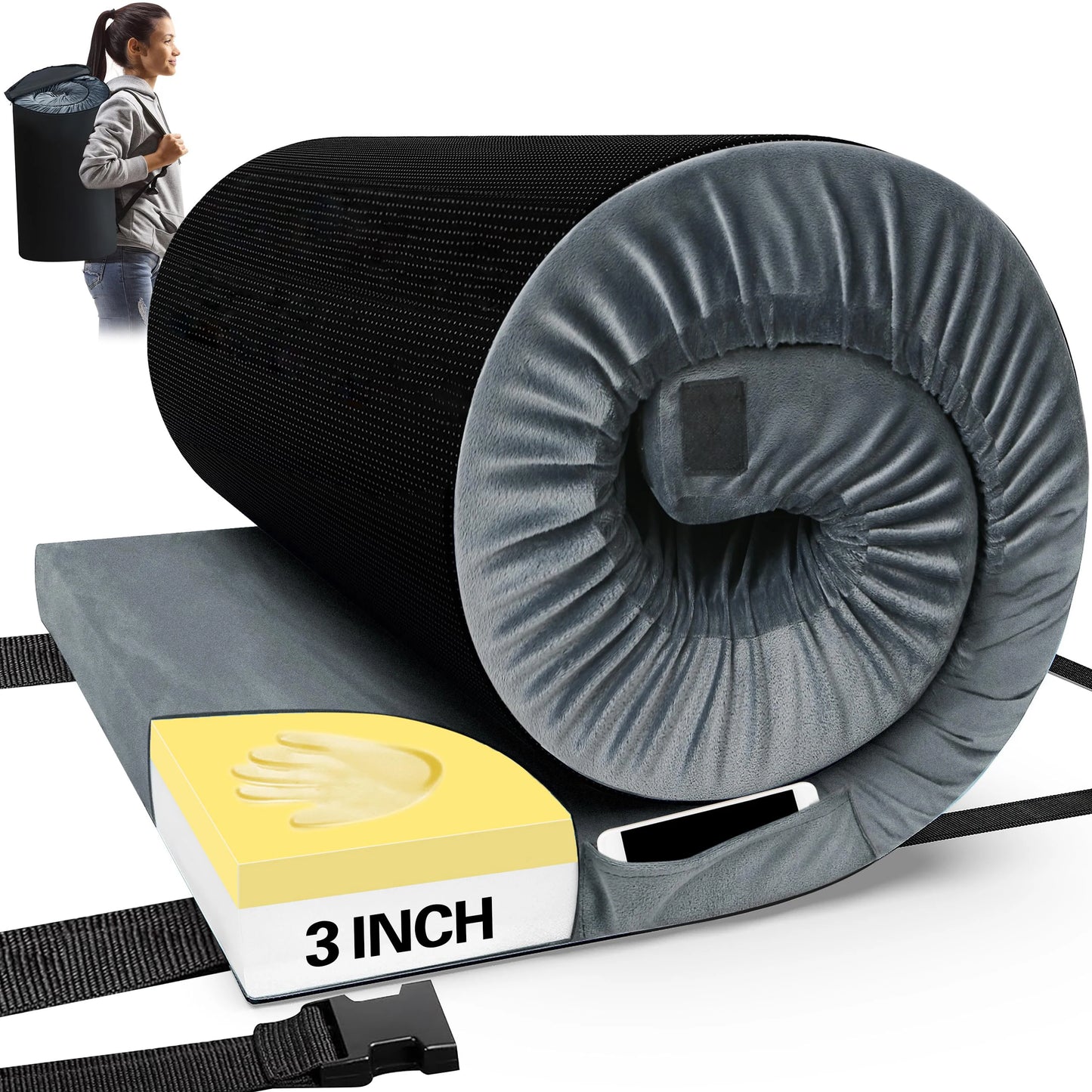 Ljustra Memory Foam Camping Mattress Portable Roll Up Cot Bed