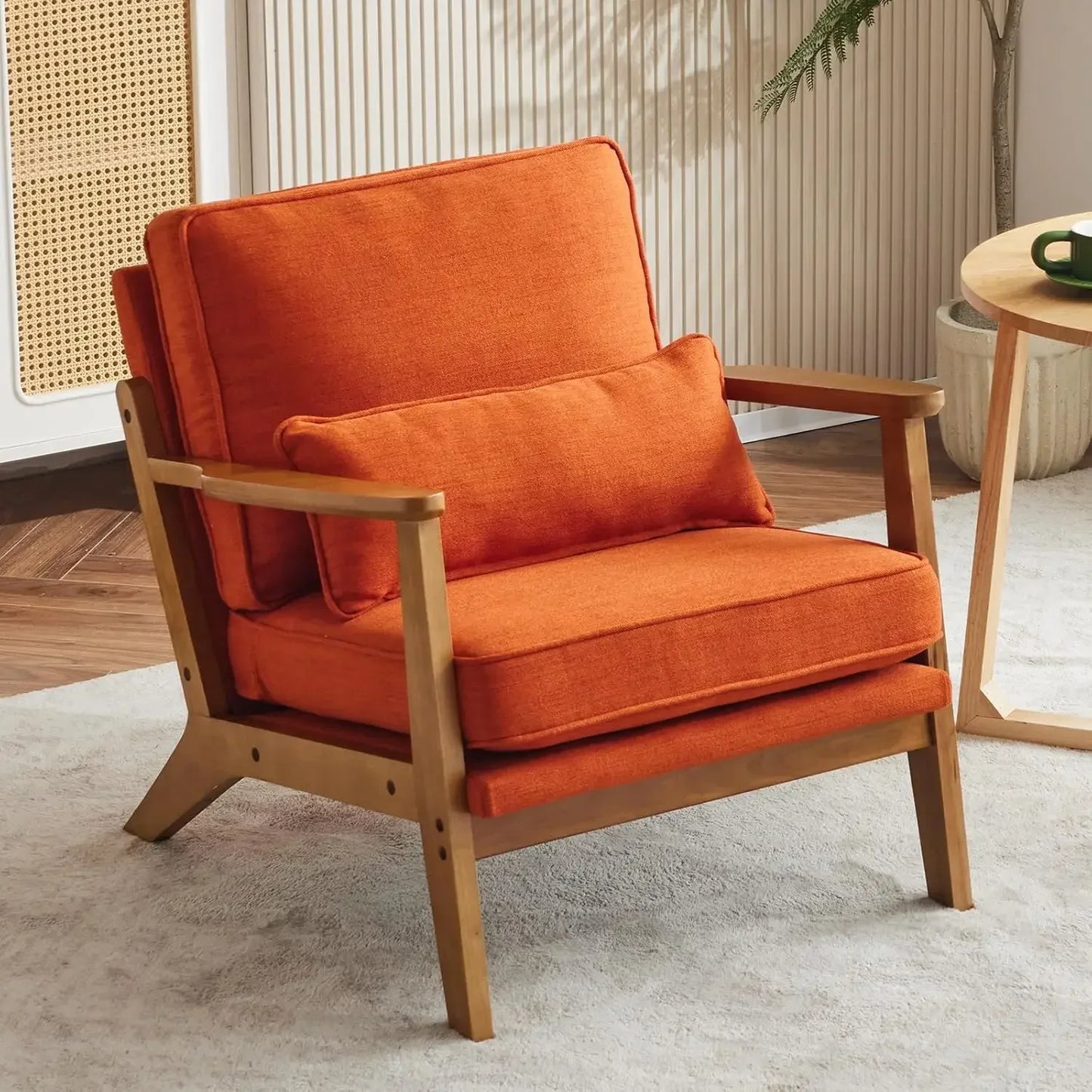 Ljustra Mid-Century Accent Chair Wide Armrest Lounge Chair with Pillow