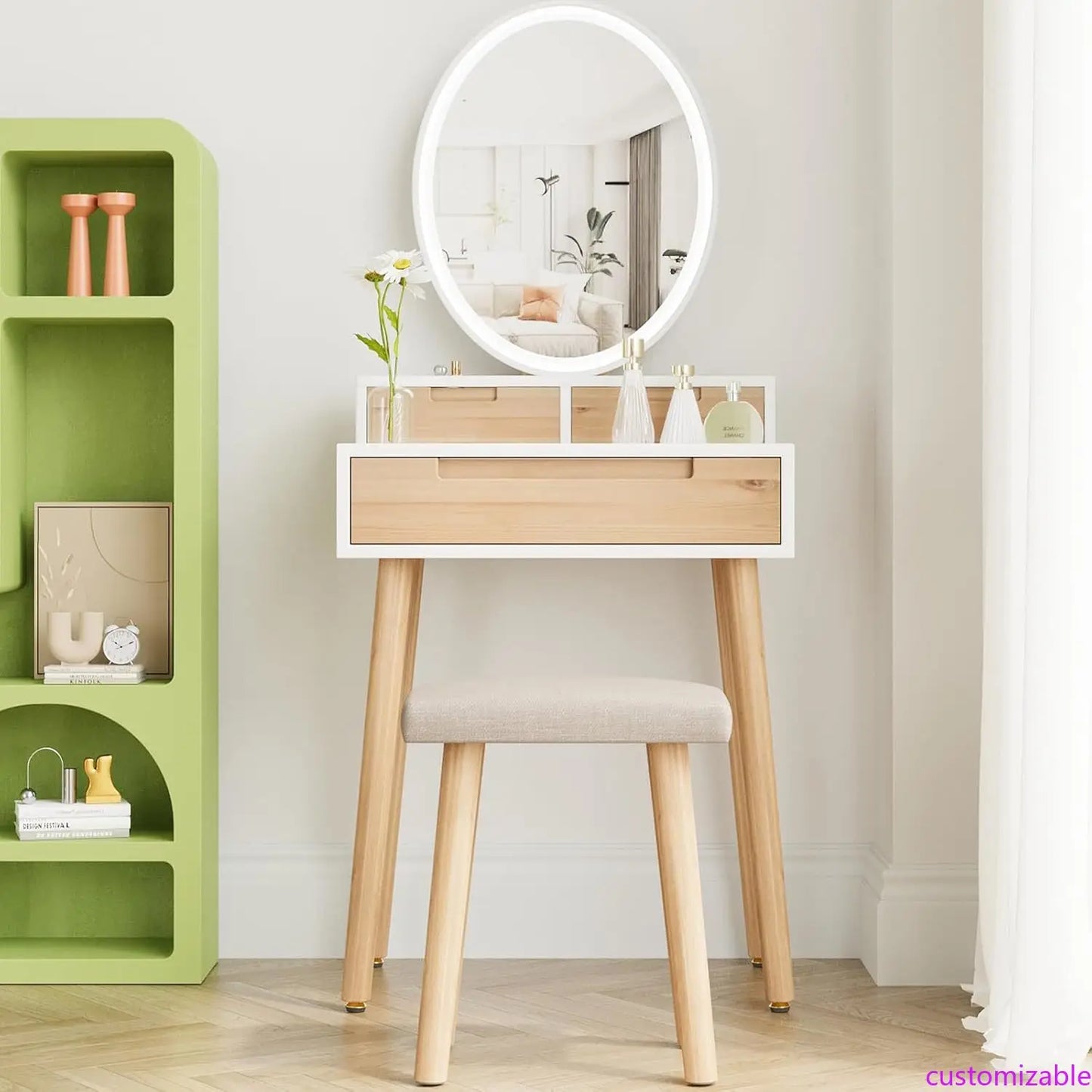 Small Makeup Vanity Desk with Lights Compact Space Saving Design