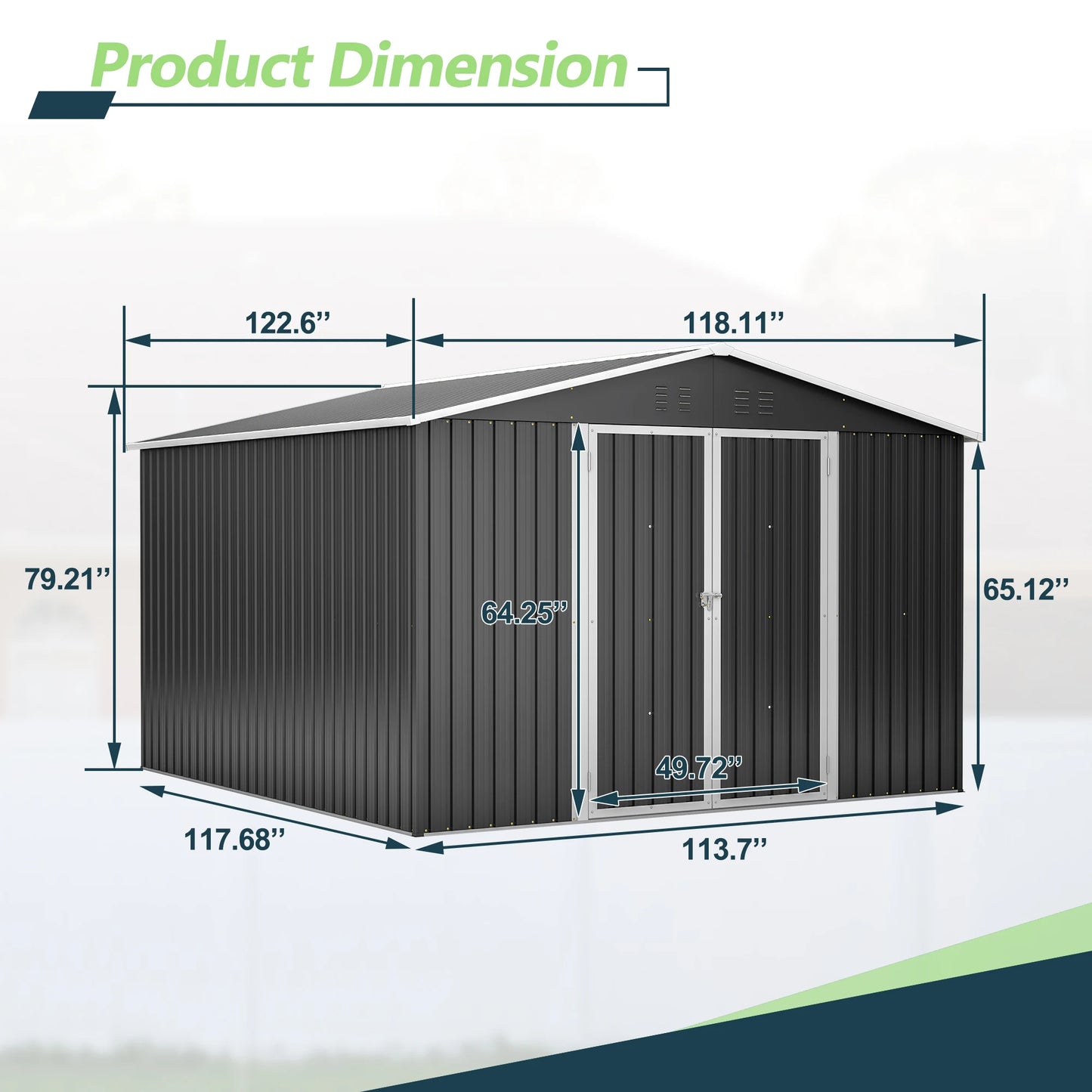 Ljustra Outdoor Storage Shed 10x10 FT Metal Tool Storage Lockable Doors