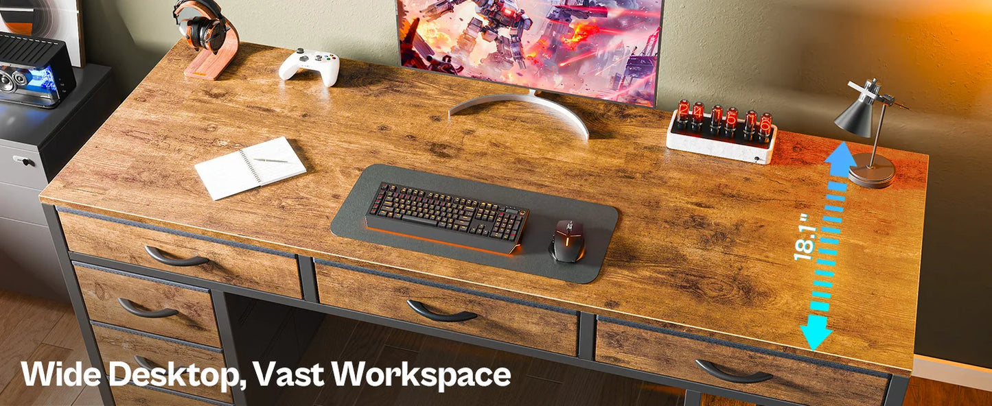 Computer Desk with 6 Drawers Reversible Corner Storage Office Desk