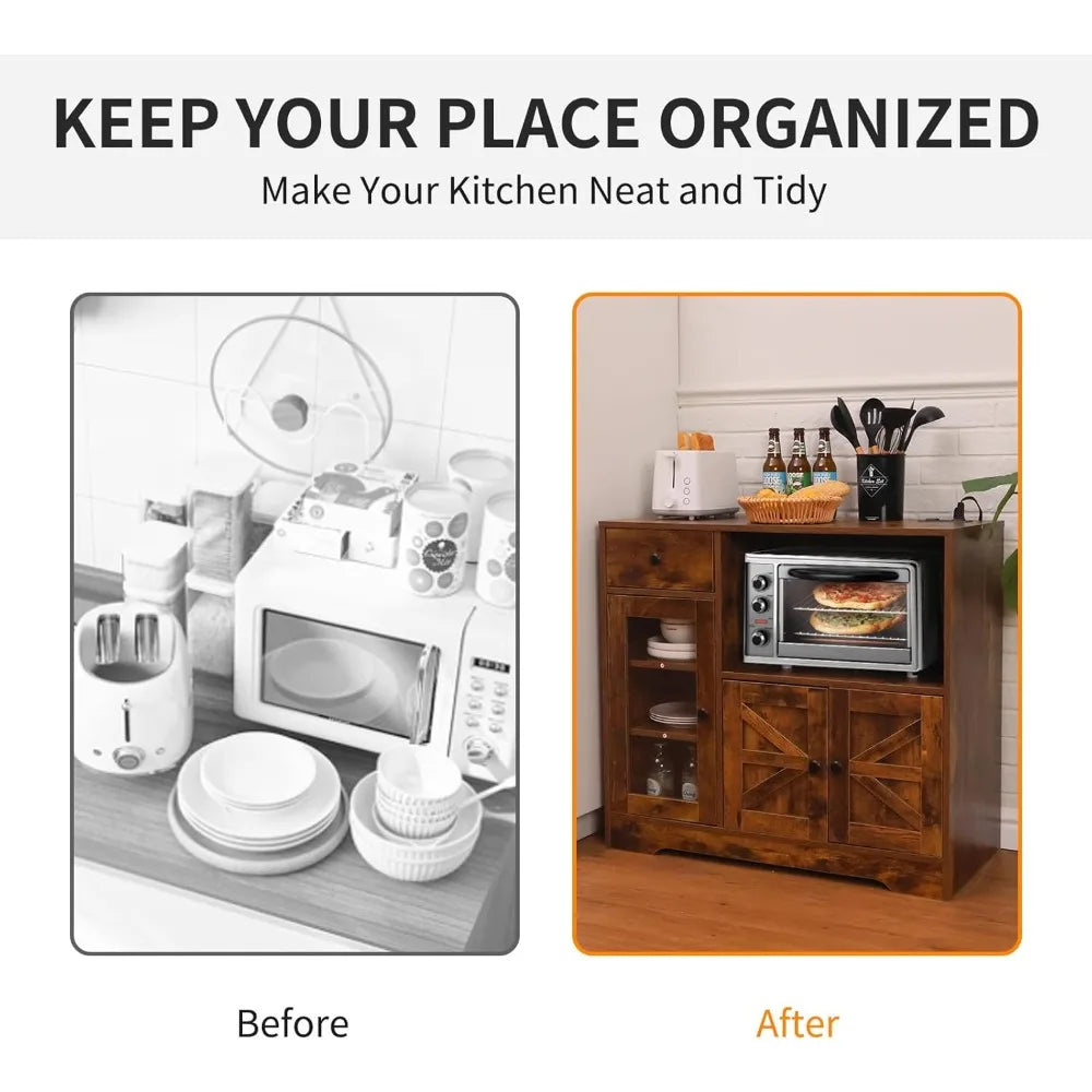 Storage Cabinet with Power Outlet 35" Modern Sideboard Buffet Cabinet