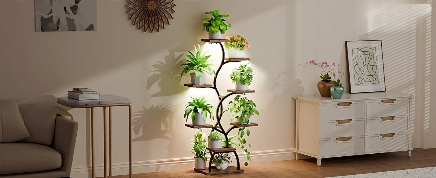 Indoor Plant Stand with Grow Light 8 Tiered Plant Shelf 49 Inch Tall