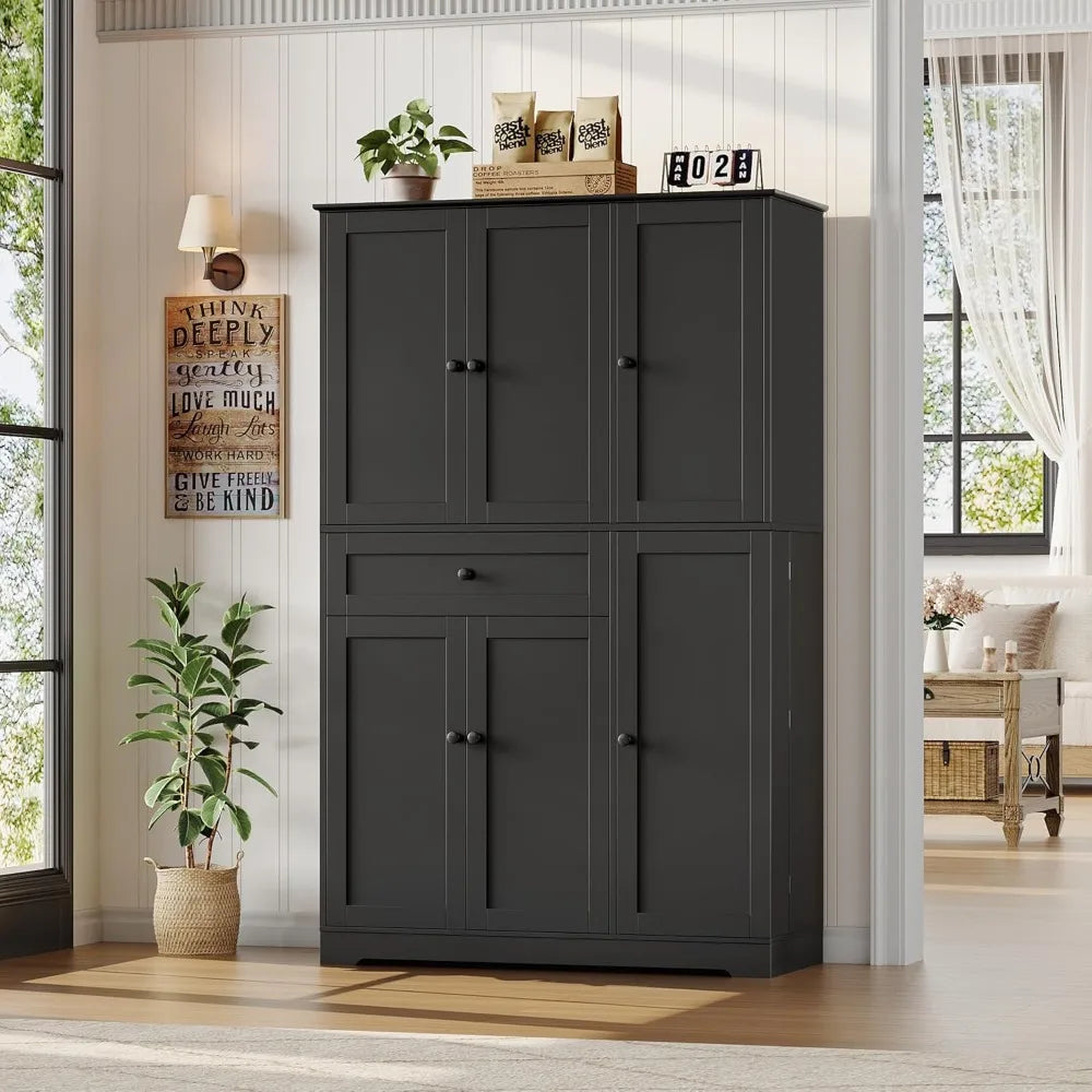 68 Inch Tall Kitchen Pantry Storage Cabinet Modern Hutch with Doors Shelves