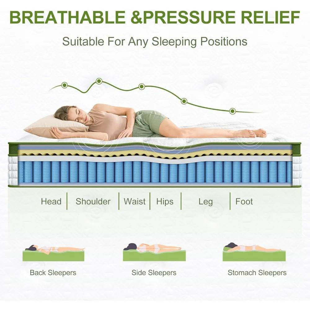 King Mattress Cooling Gel Hybrid Bed Extra Lumbar Support Side Sleepers