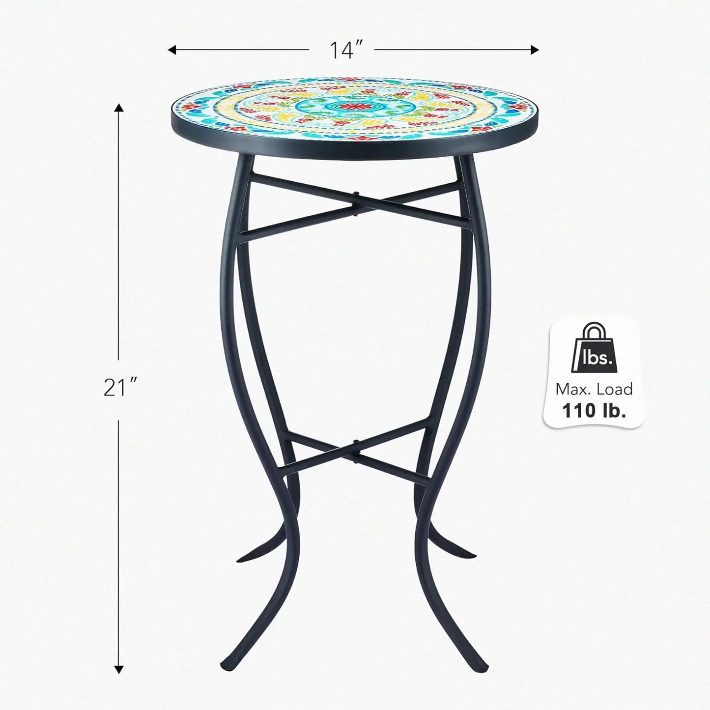21 Inch Mosaic Plant Stand Round Side Table Indoor Outdoor Accent Table