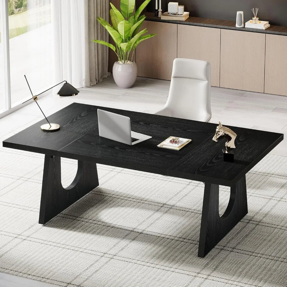 Large Executive Desk Modern Computer Office Table with Wooden Legs