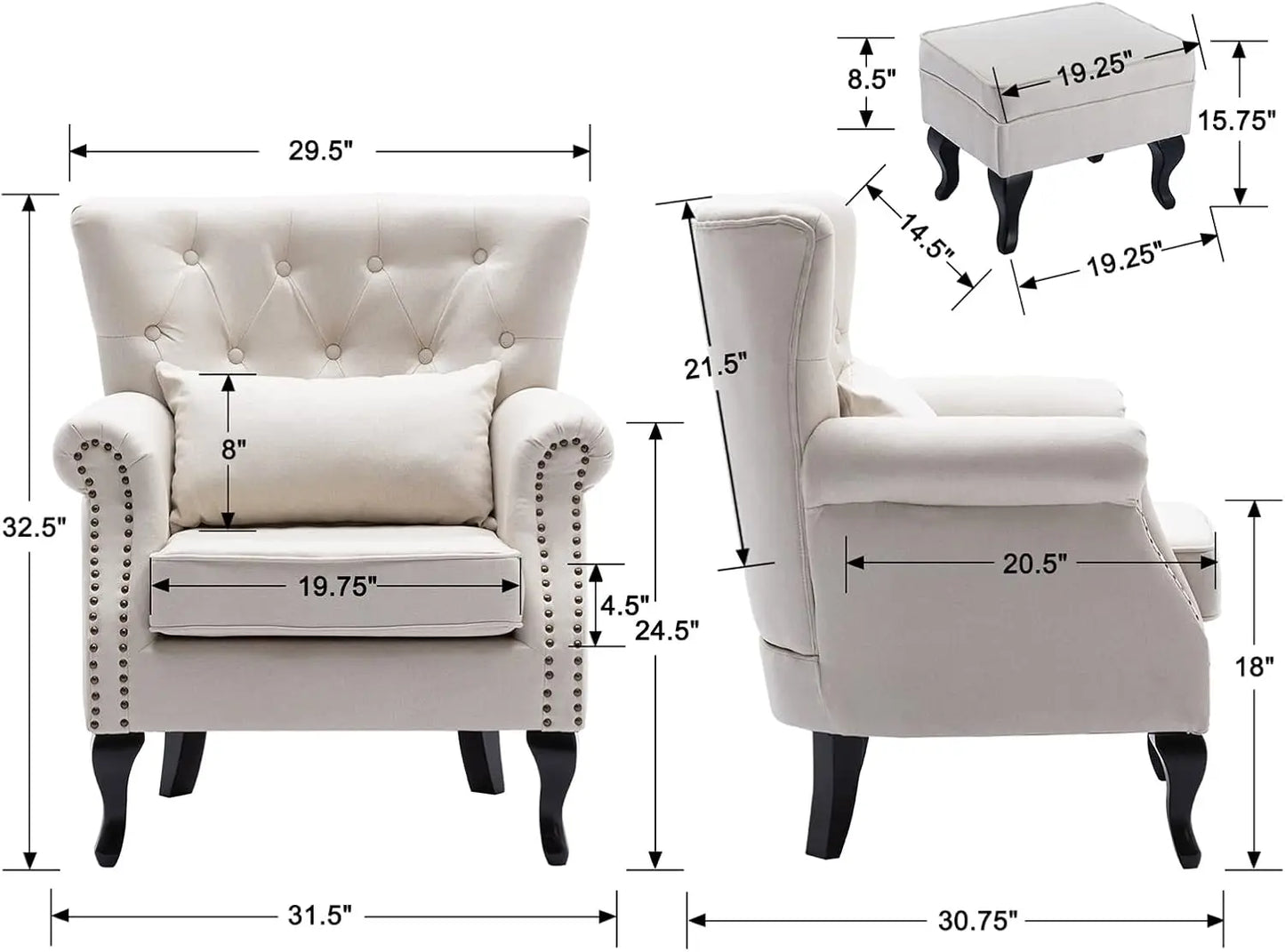 Mid Century Modern Accent Chair Upholstered Armchair with Ottoman