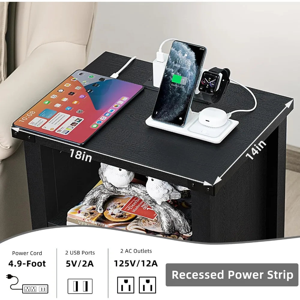 18 Inch Farmhouse Nightstand with Charging Station USB Ports Rustic Table