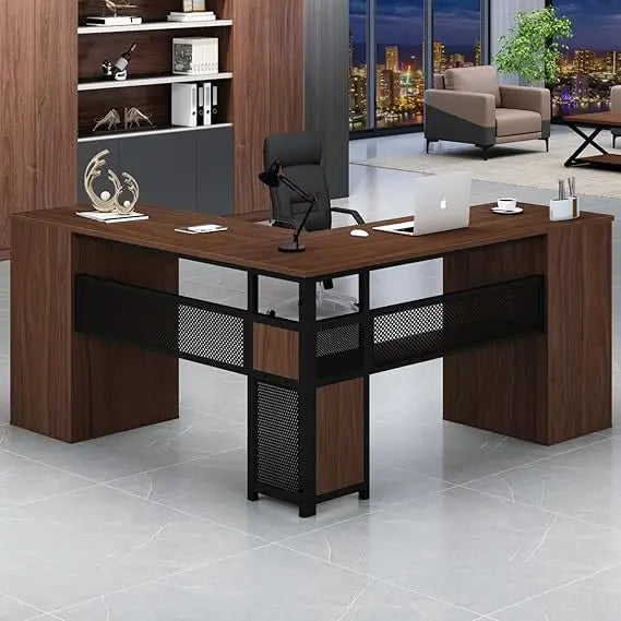 L Shaped Desk with Drawers Storage Corner Computer Desk Home Office