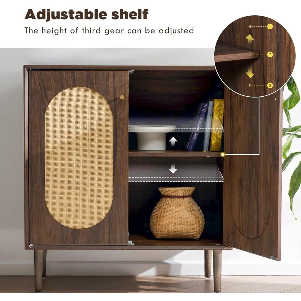 Rattan Storage Cabinet Set of 2 Modern Buffet Sideboard Kitchen Living Room