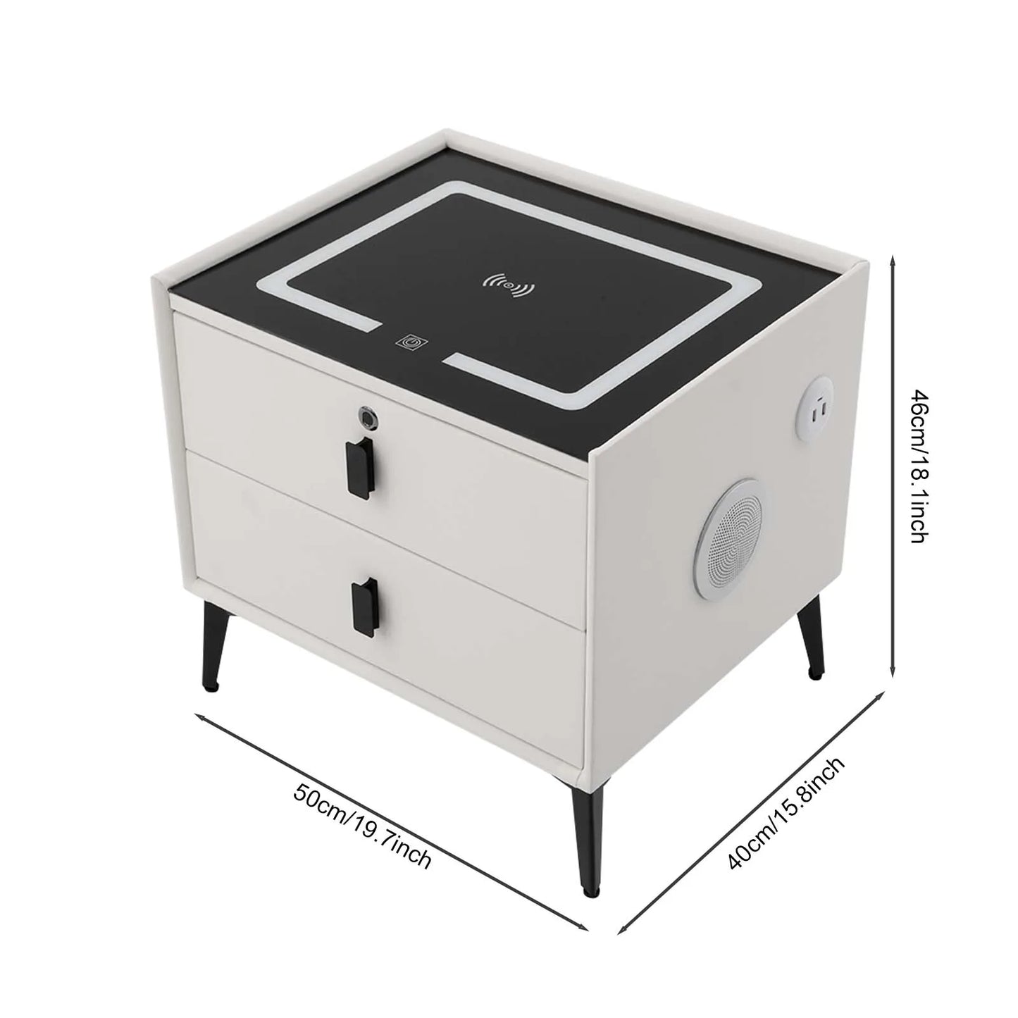 Smart Bedside Table with Bluetooth Speaker and USB Charging Drawers