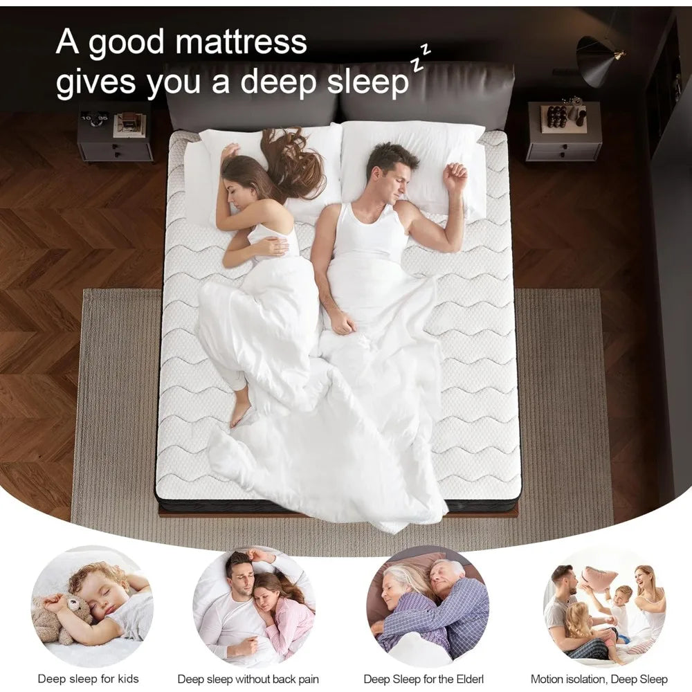 Ljustra Queen Mattress 10in Deluxe Hybrid Memory Foam Pocket Spring