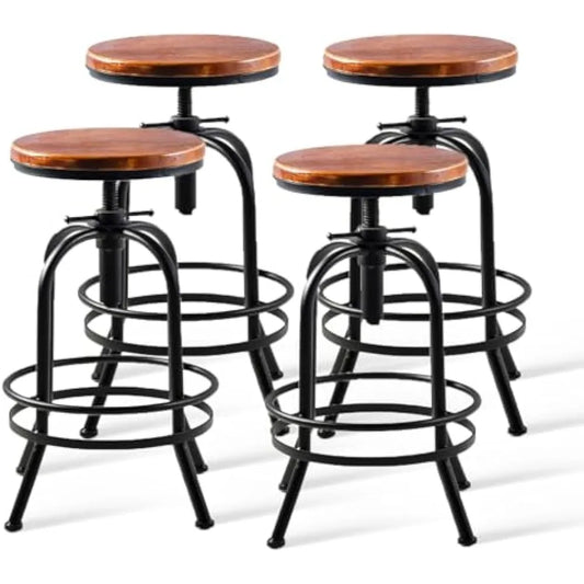 Set of 4 Adjustable Height Metal Bar Stools Backless Indoor Furniture