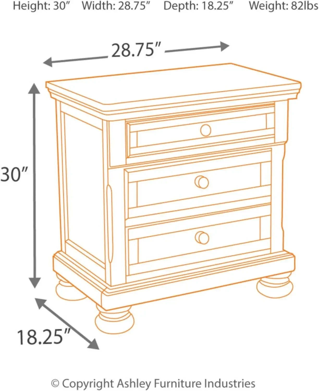 Porter Classic 2 Drawer Nightstand Modern Dovetail Construction 29.88"