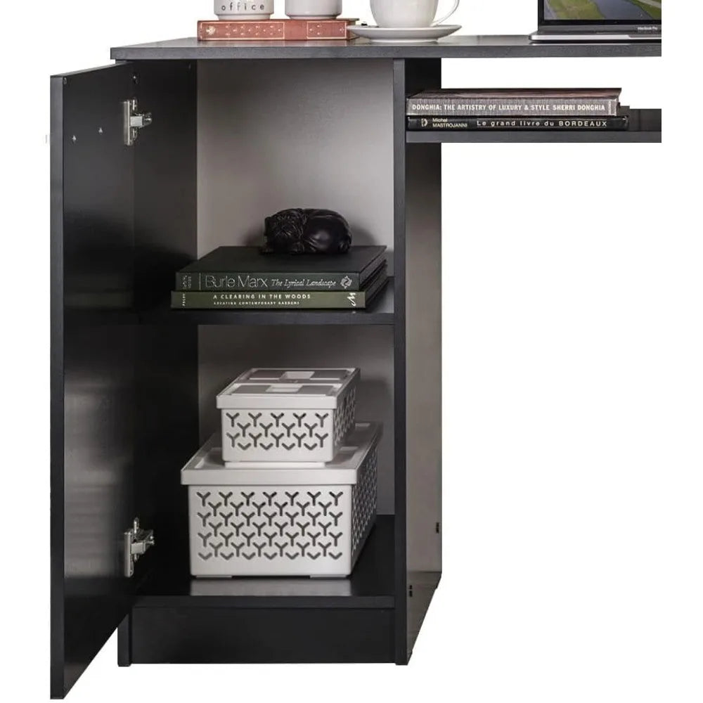 Computer Desk with Drawers and Storage Shelf Modern Home Office Workstation