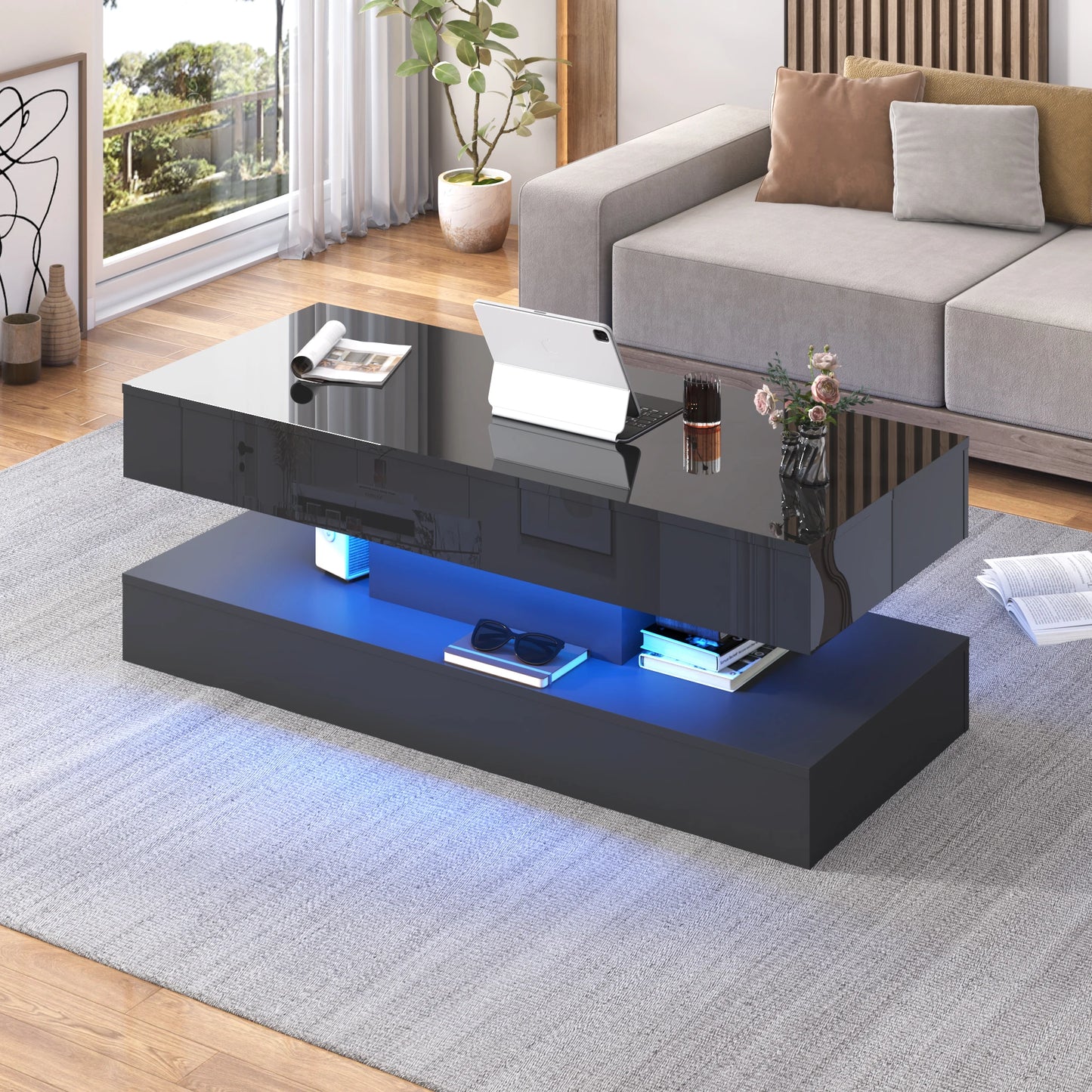 Ljustra LED Coffee Table High Gloss Modern Center Table with Storage