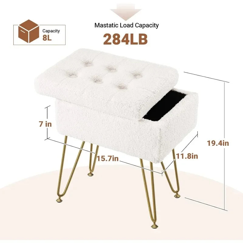 Vanity Stool Chair Teddy Velvet Ottoman with Storage Anti-Slip Feet