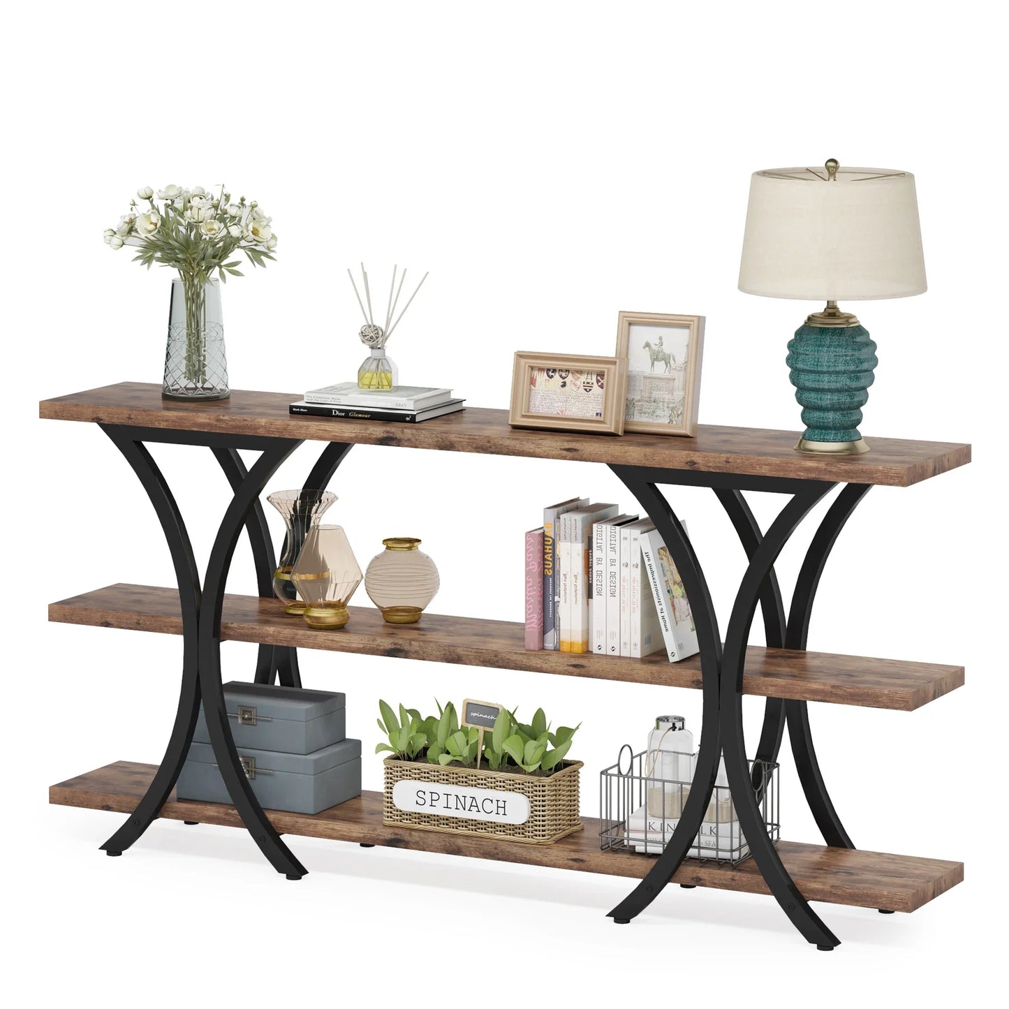 Ljustra 70.8 Inch Narrow Console Table Long Entry Table with 3 Shelves