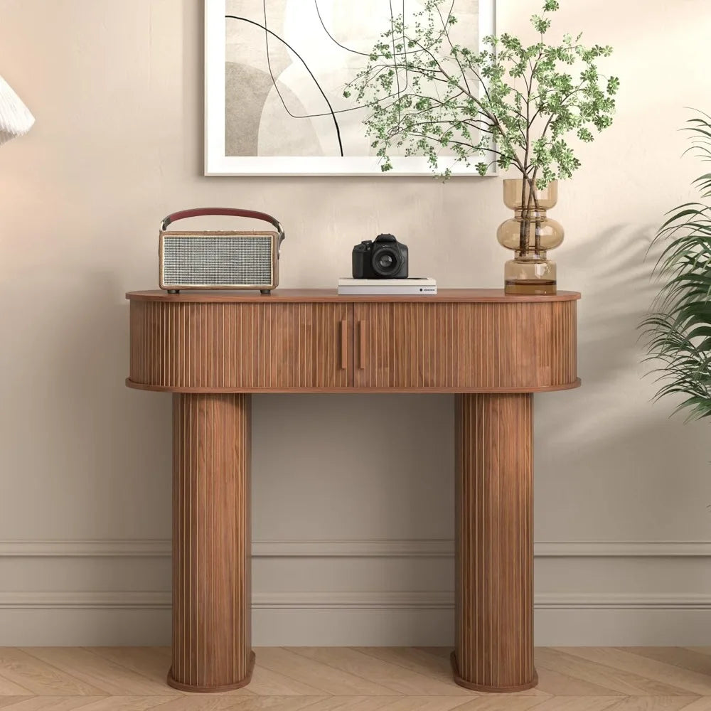 Round Mid Century Modern Console Table Narrow Entryway Sofa Table