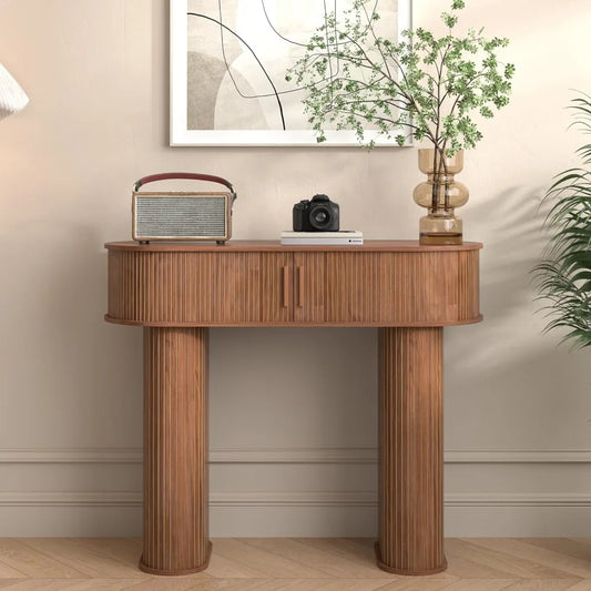 Round Mid Century Modern Console Table Narrow Entryway Sofa Table