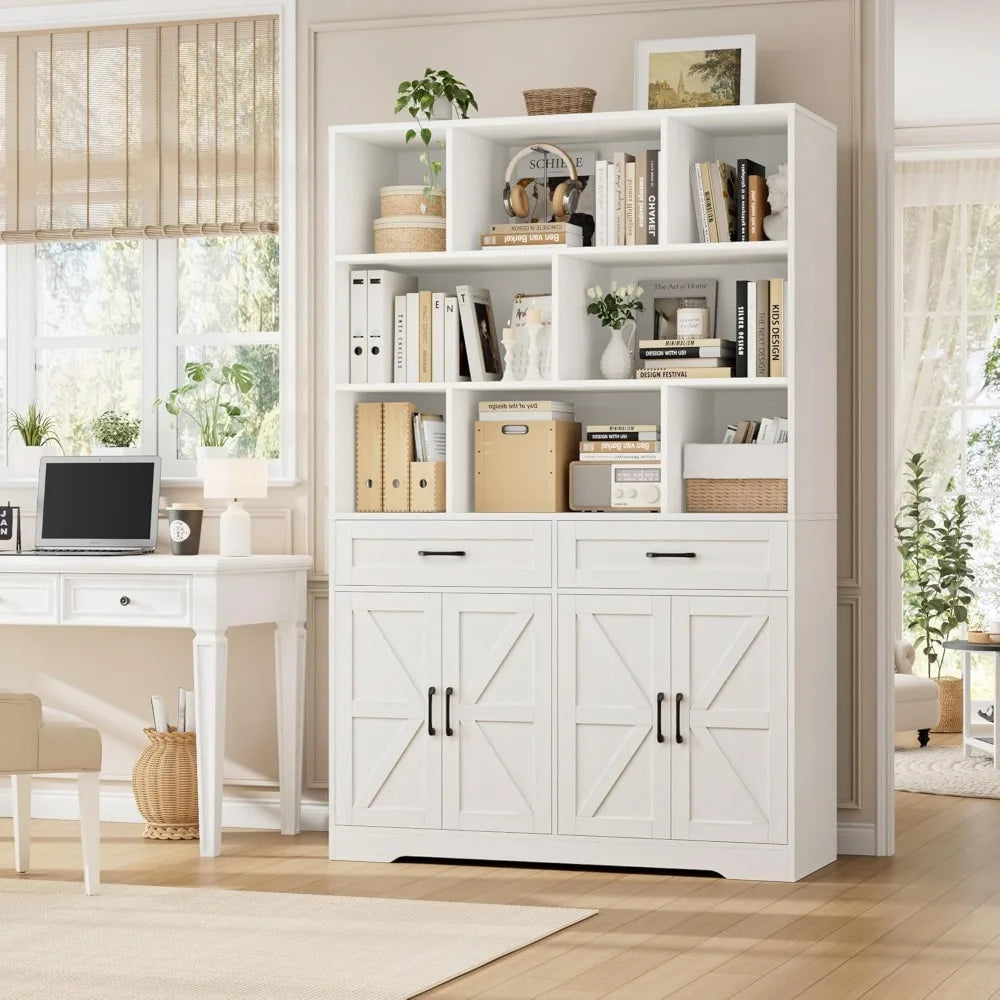 71 Inch Tall Bookcase with Drawers and Doors 6 Tier Storage Cabinet