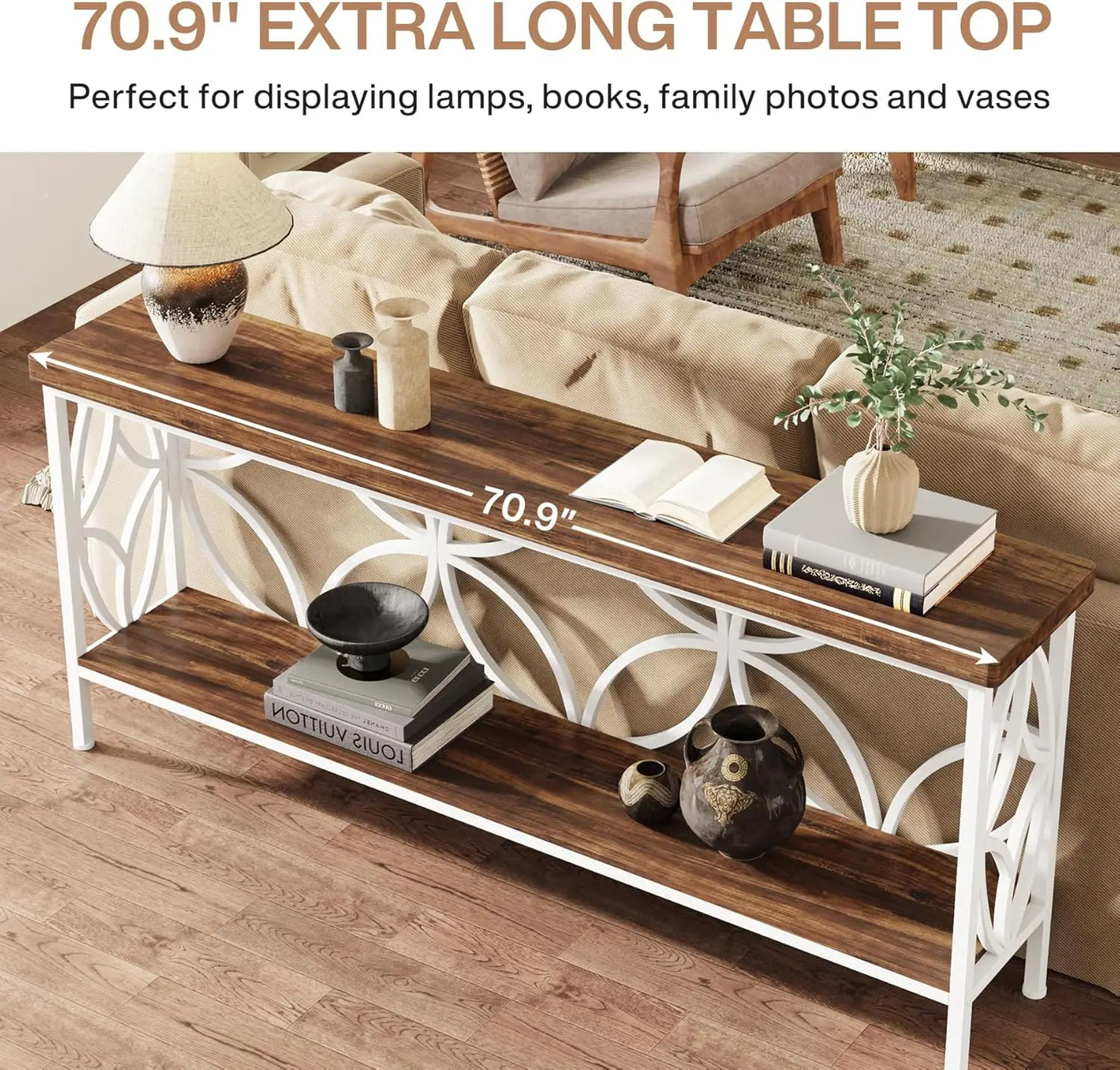 70.9-Inch Industrial Narrow Sofa Table Console for Entryway Living Room