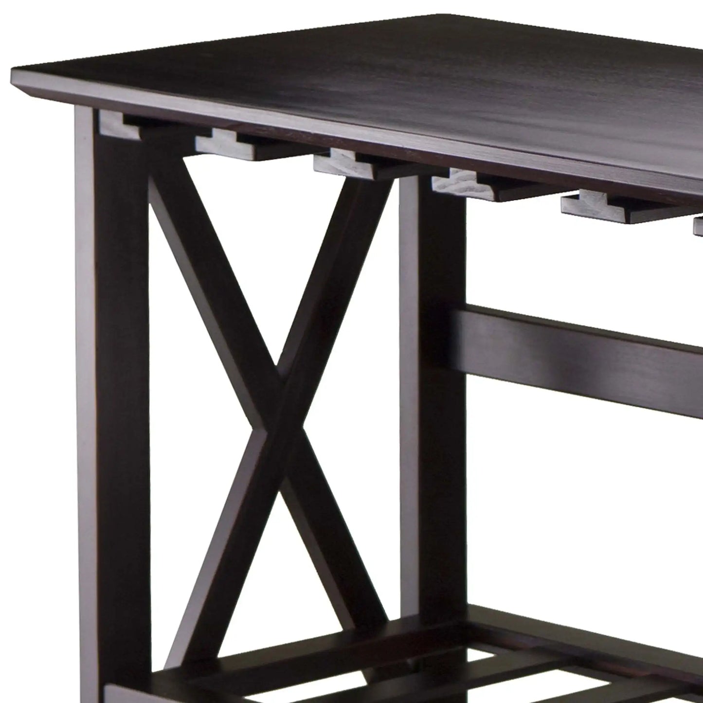 Display Wine Rack Solid Wood Espresso Finish Holds 24 Bottles Glasses