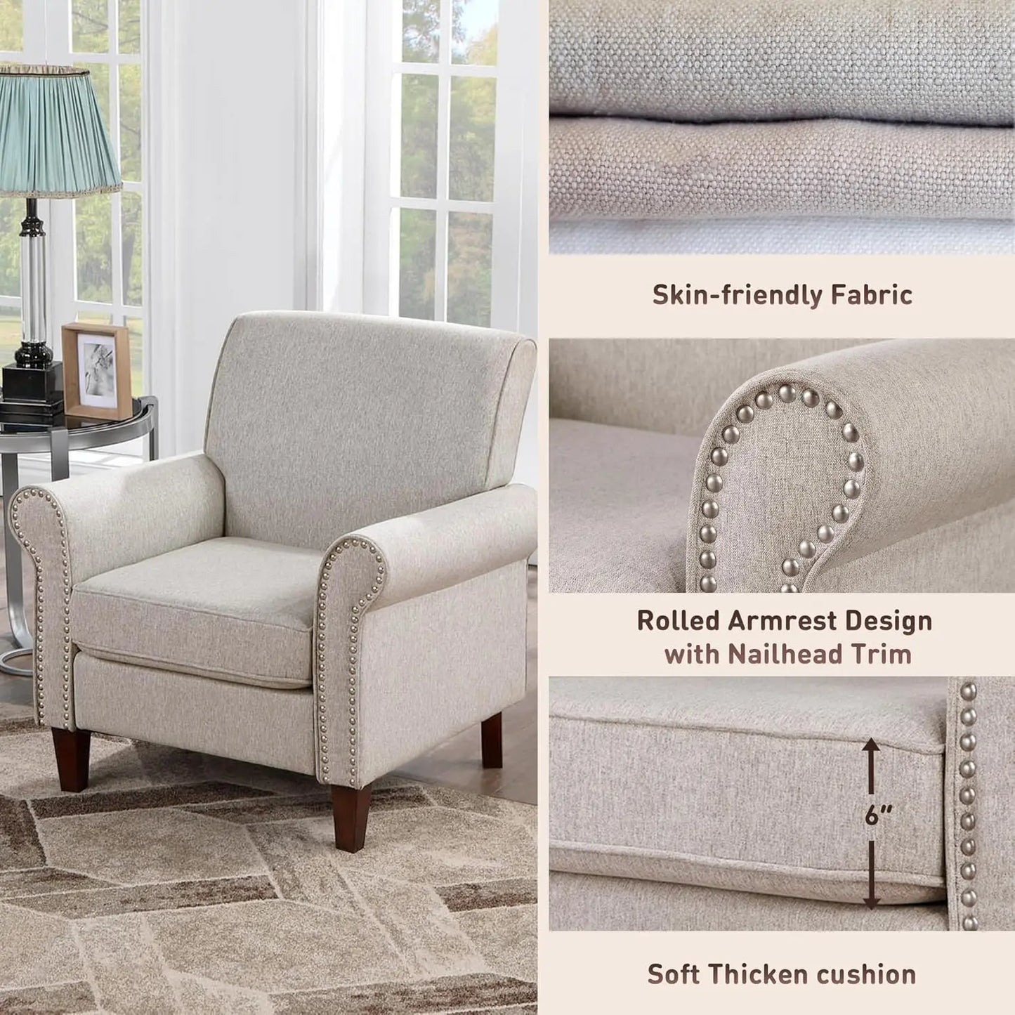 Upholstered Living Room Chair Set of 2 Large Comfy Accent Chairs