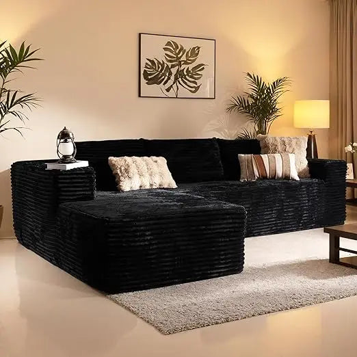 Ljustra 106" Modern L-Shaped Sectional Couch, Fluffy Corduroy Sofa, No Assembly Required