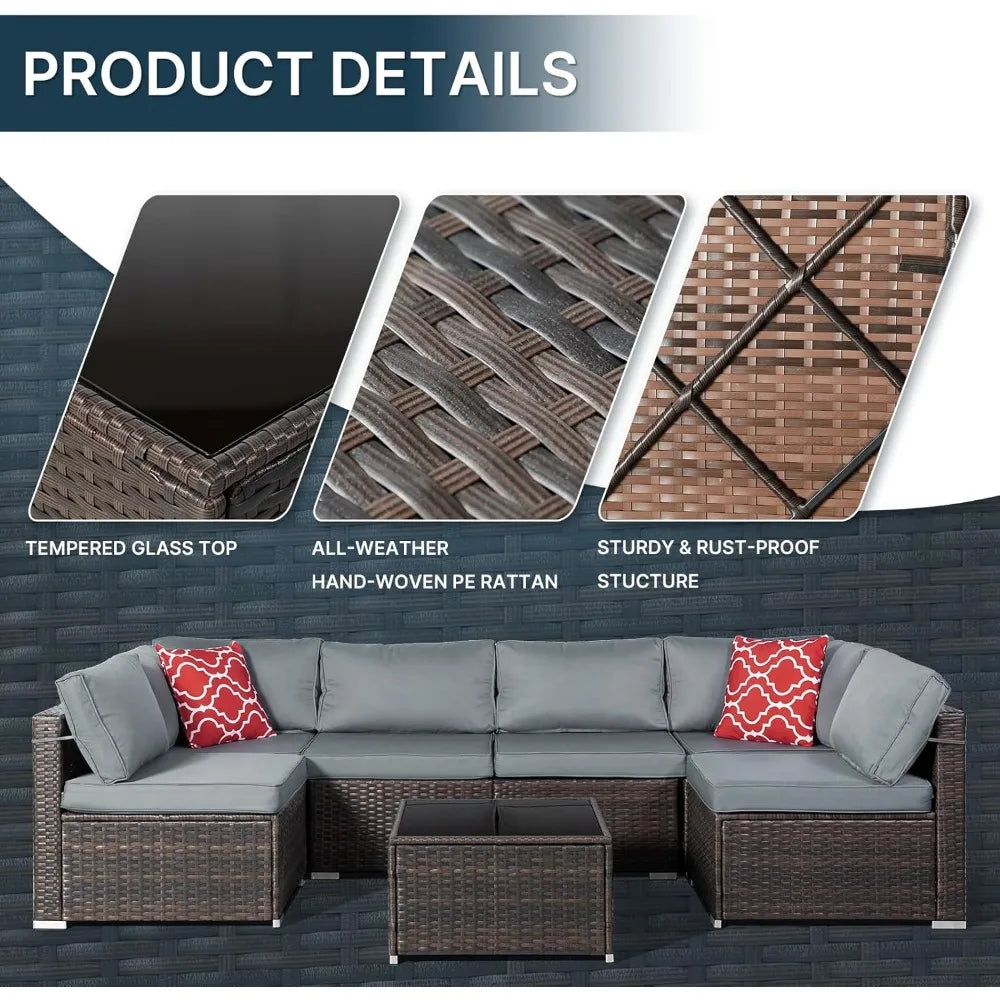7-Piece Patio Set Sectional Sofa All-Weather PE Rattan Wicker Furniture