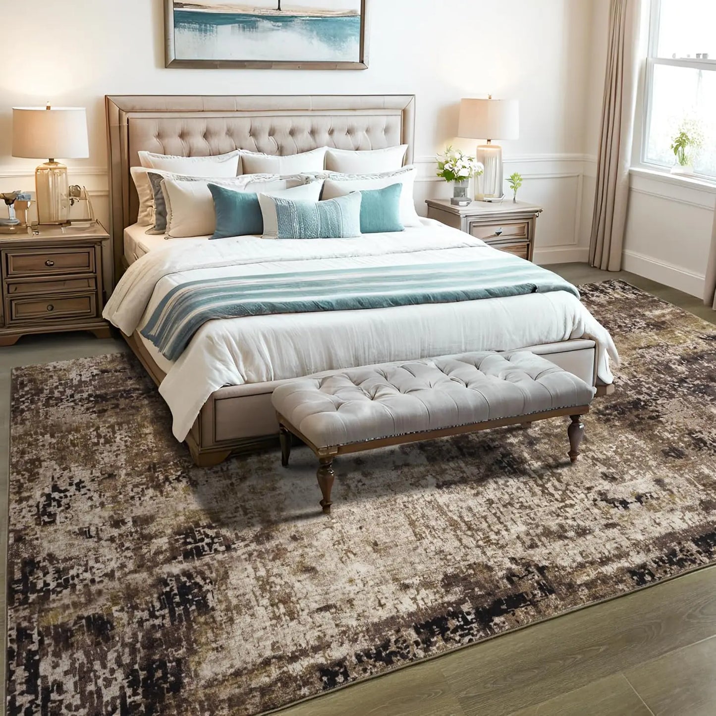 Large Modern Abstract Area Rug Boho Vintage Machine Washable Non Slip