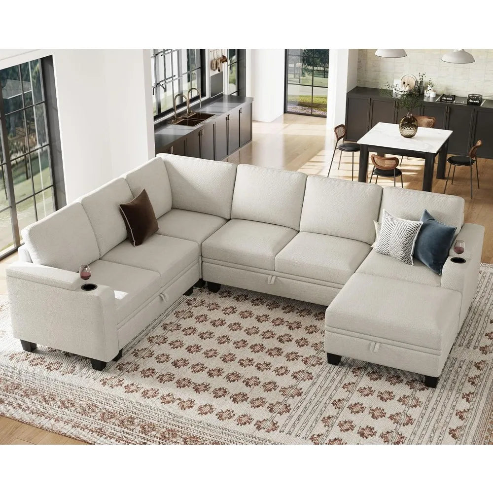Ljustra Chenille Modular Sectional Sofa L Shaped with Storage Cup Holder