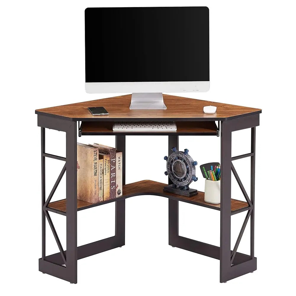 Corner Triangle Computer Desk Small Space Steel Frame Storage Table