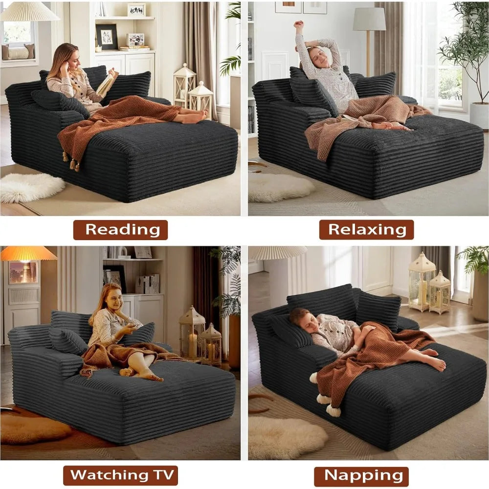 Ljustra 50 Inch Oversized Chaise Lounge Chair Indoor Sofa Bed with Pillows