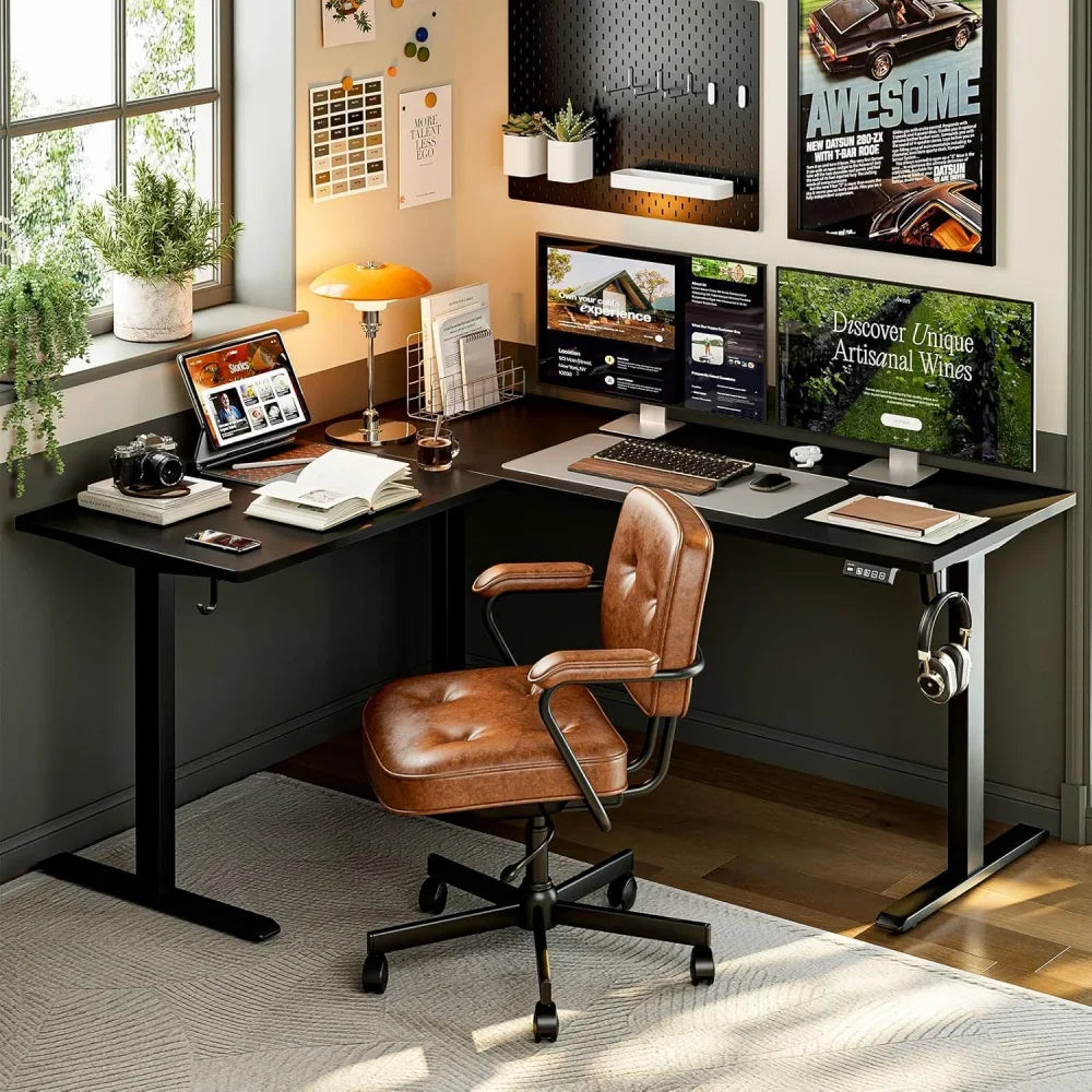 L Shaped Electric Height Adjustable Standing Desk 63x55 Inch Home Office