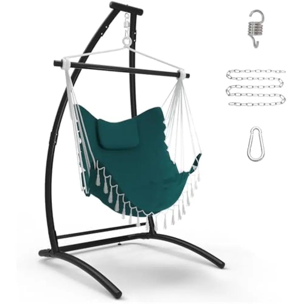 C Type Hammock Chair with Stand Neck Pillow for Outdoor Relaxation