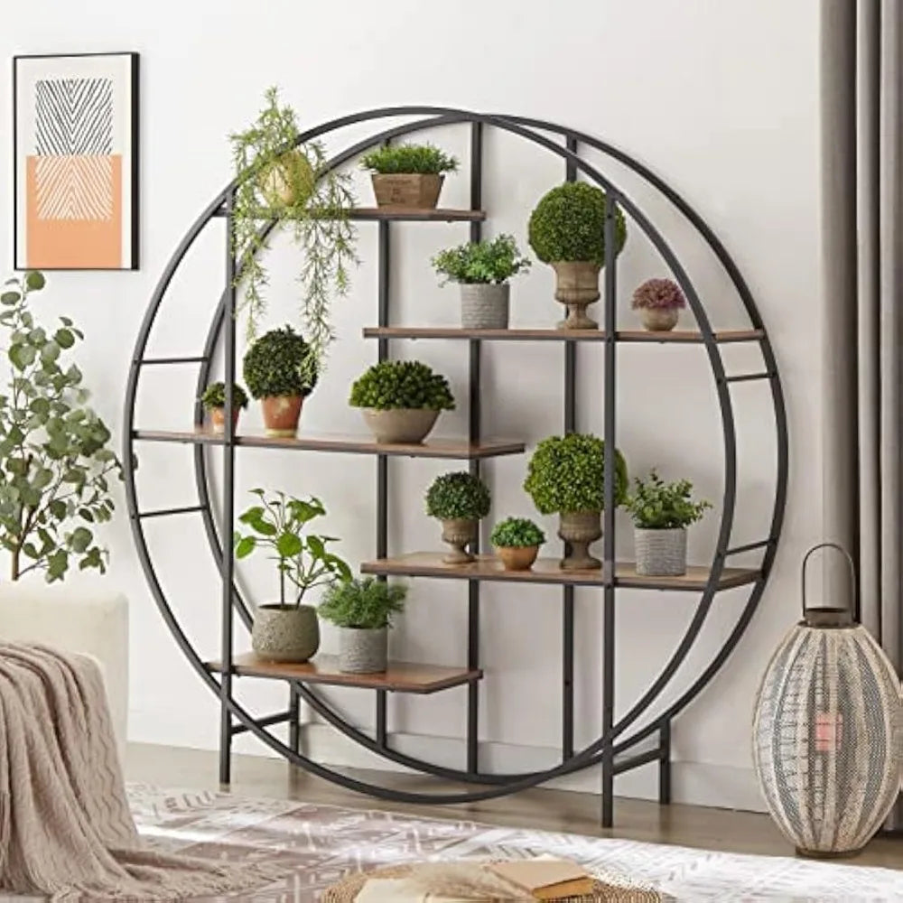 Ljustra 5-Tier Round Plant Stand Metal Shelf for Indoor Outdoor Display