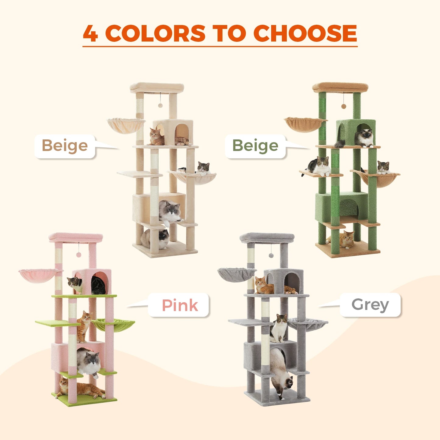 Cat Tree Large Metal Hammock 2 Condos Scratching Post for Indoor Cats