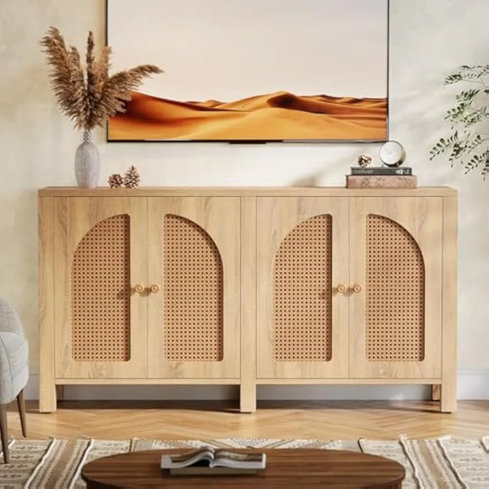 Sideboard Buffet Cabinet Rattan Credenza Kitchen Storage 59" Farmhouse