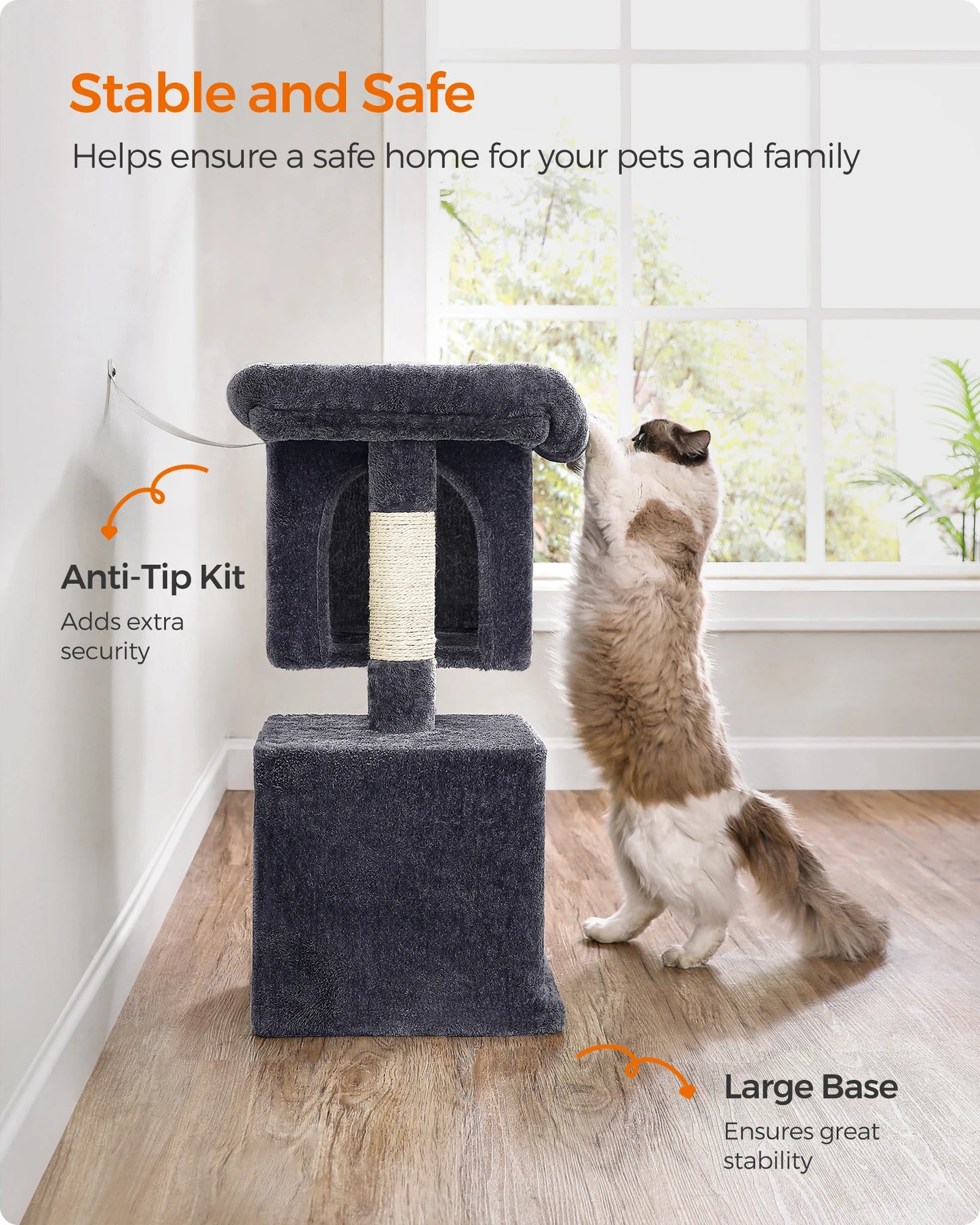 Ljustra Cat Tree 29 Inch Cat Tower Condo with 2 Caves and Scratching Post