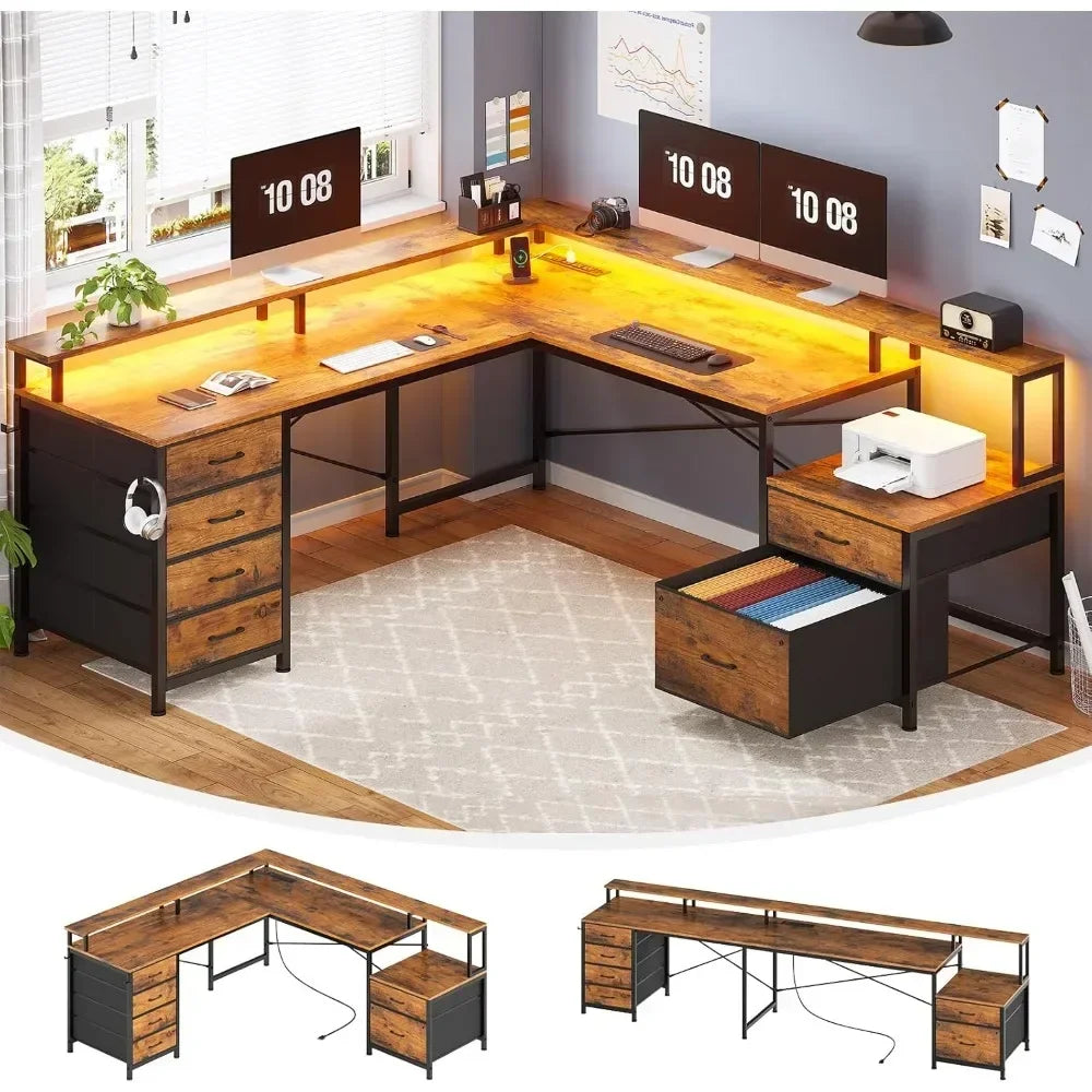 L-shaped Office Desk with 6 Drawers 108 Inch Corner Computer Desk