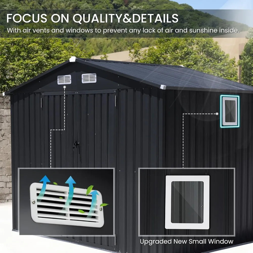 8x6 Outdoor Storage Shed Galvanized Metal Garden Shed with Lock