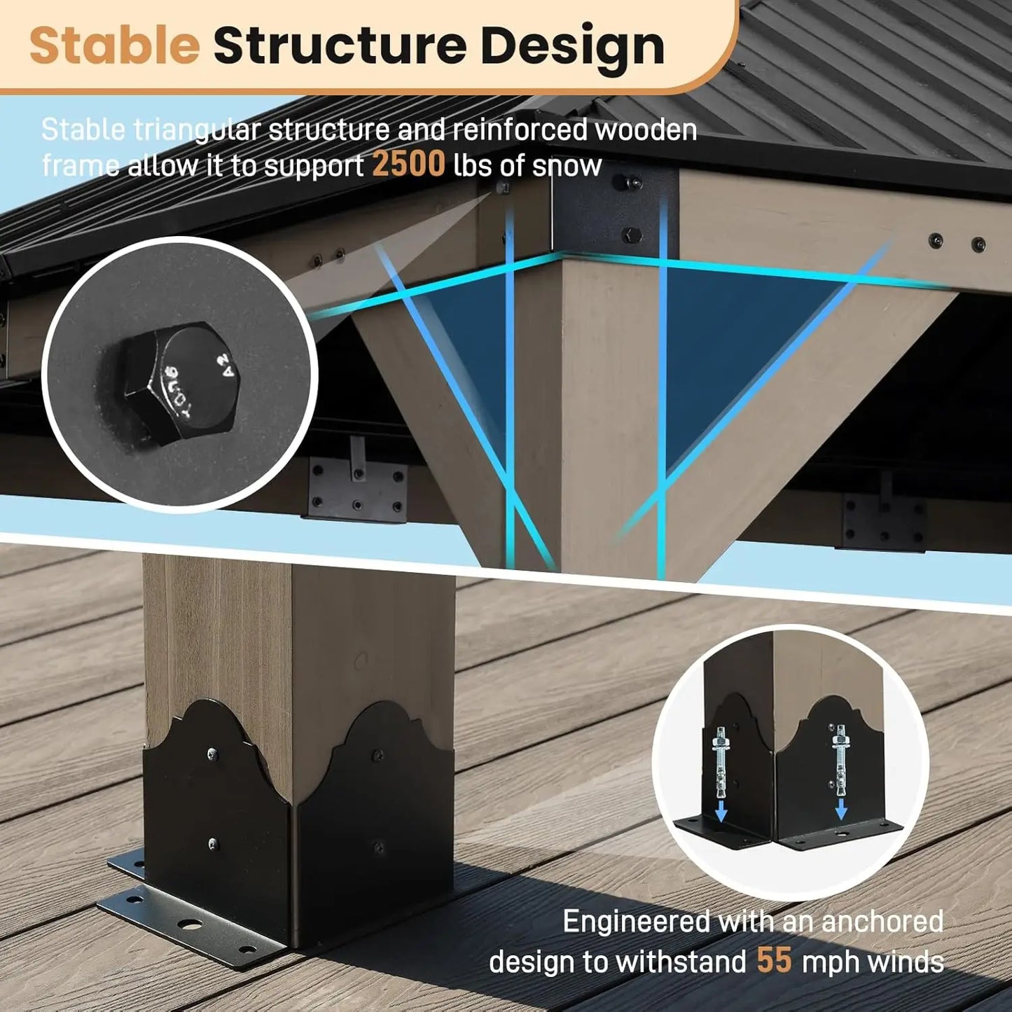 12x14 Ft Wooden Gazebo with Metal Roof and Charging Socket for Patio