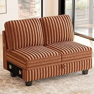 Ljustra Corduroy Fabric Loveseat Module Sectional Couch with Storage